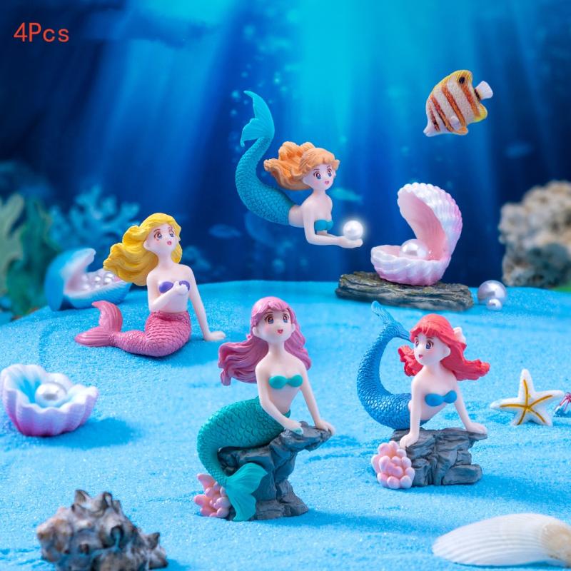 Aquarium Fish Cichlid - 4Pcs Plastic Fish Tank Little Mermaid